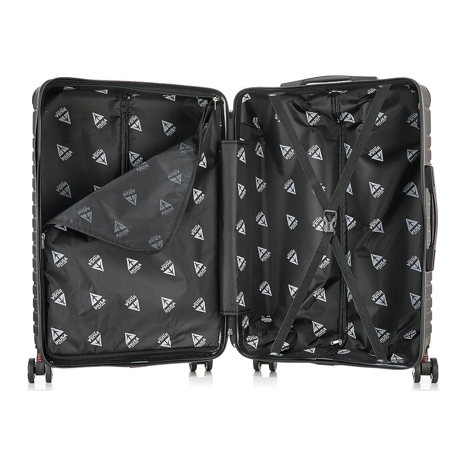 InUSA Deep 24" Hardside Lightweight Luggage with Spinner Wheels, Handle Studs, Trolley, Black