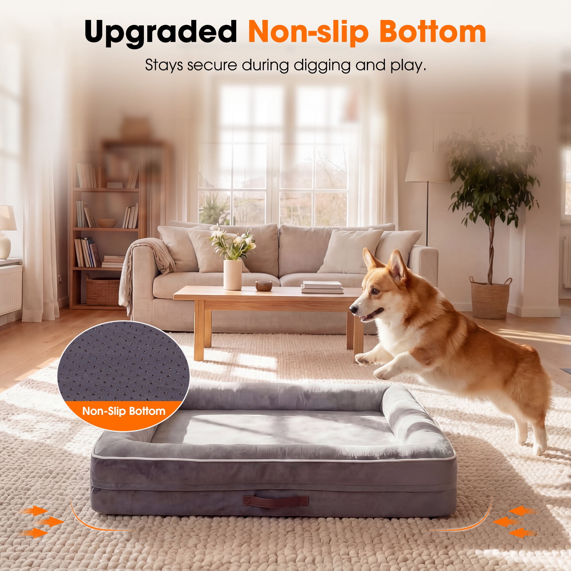 Orthopedic Dog Bed Large Waterproof Pet Sofa Bed Four-Sided Bolster Cushion Dog Couch with Removable Washable Cover,Gray