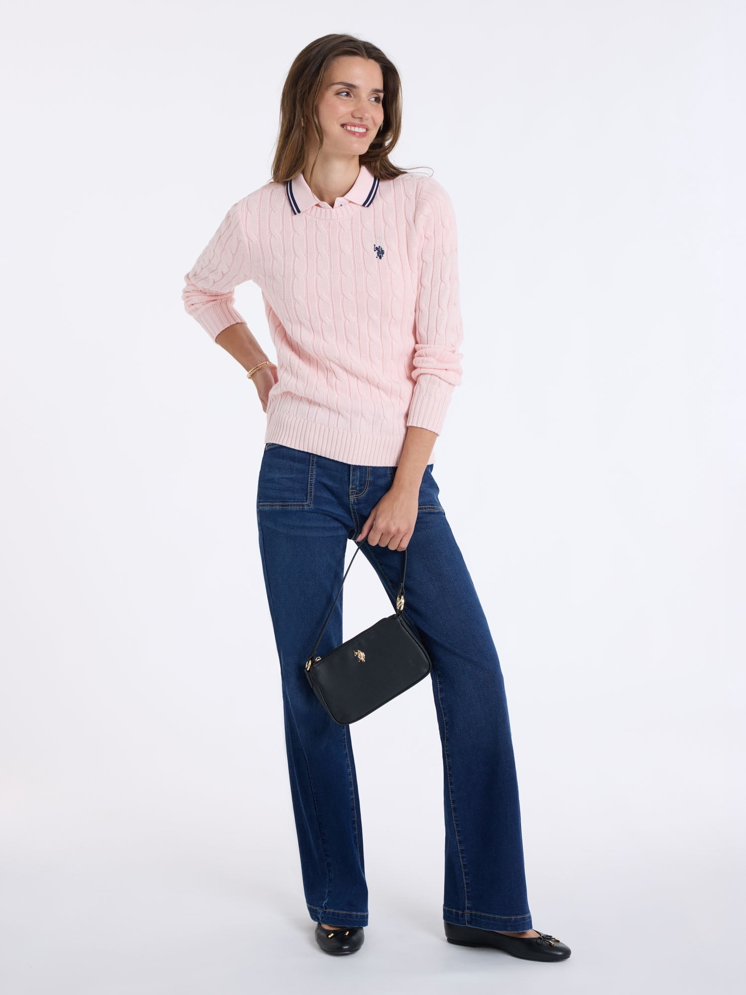 U.S. Polo Assn. Women's Classic Cable Crew Neck Sweater, Sizes XS-XL