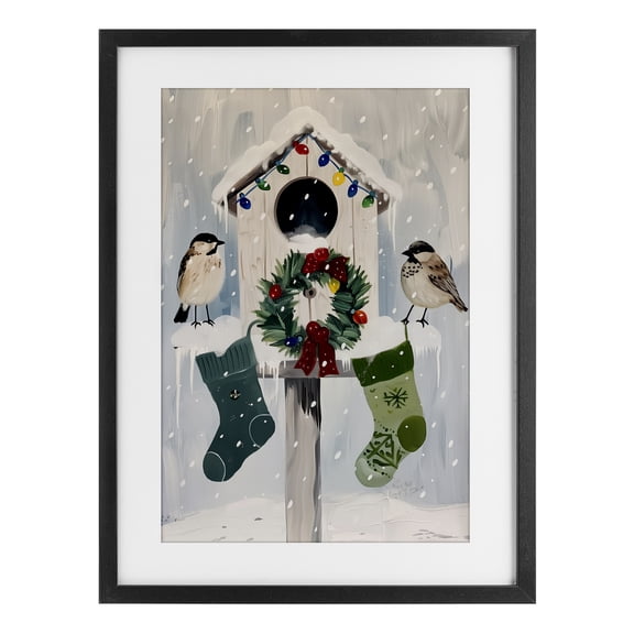 Stupell Industries Festive Christmas Birdhouse Black Framed Print Under Glass, design by Arlington Prints