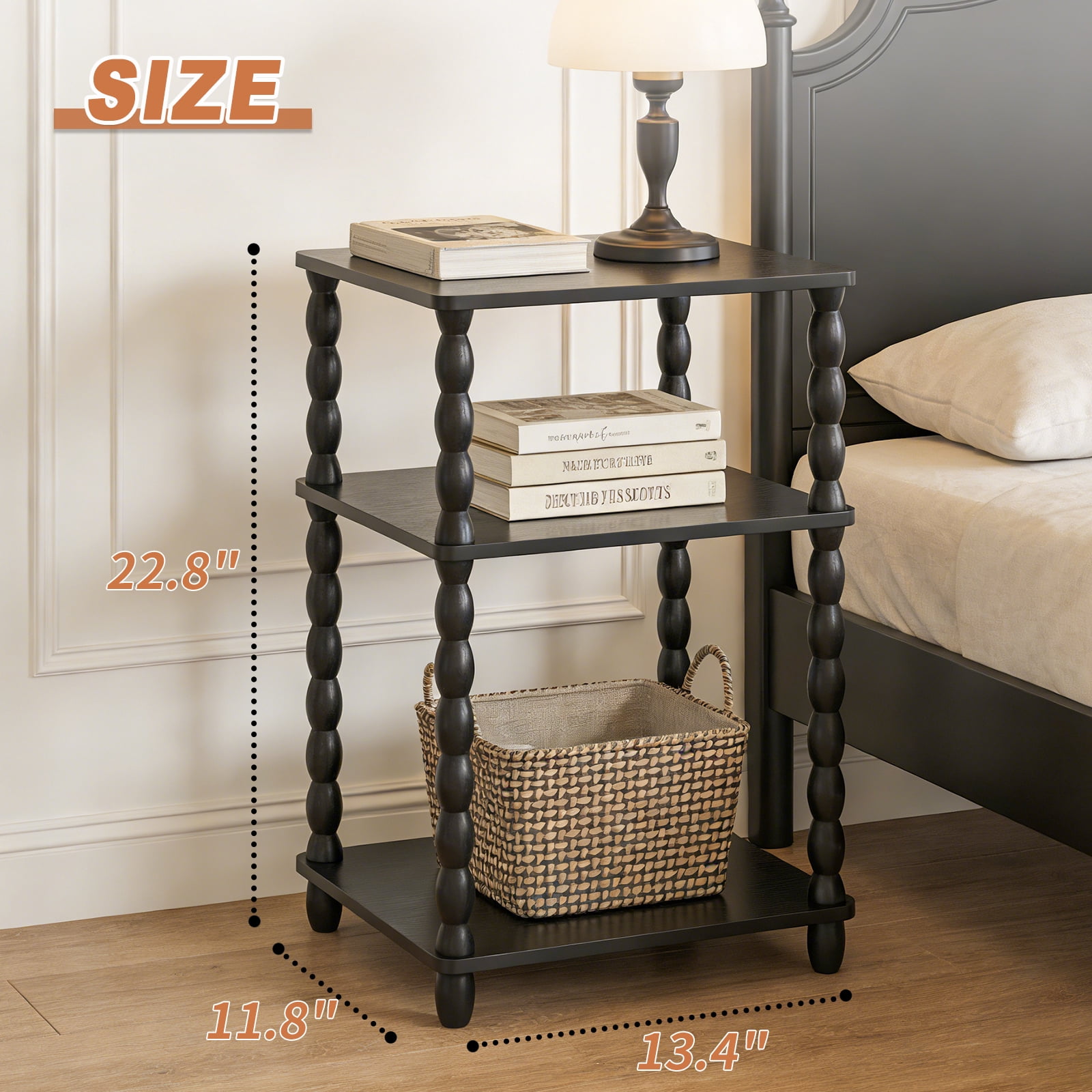 Wooden Side Table, Small End Table with Storage Shelf,  Bedside Coffee Table Night Stand for Living Room, Bedroom, Office and Small Spaces oak Black Rustic Brown