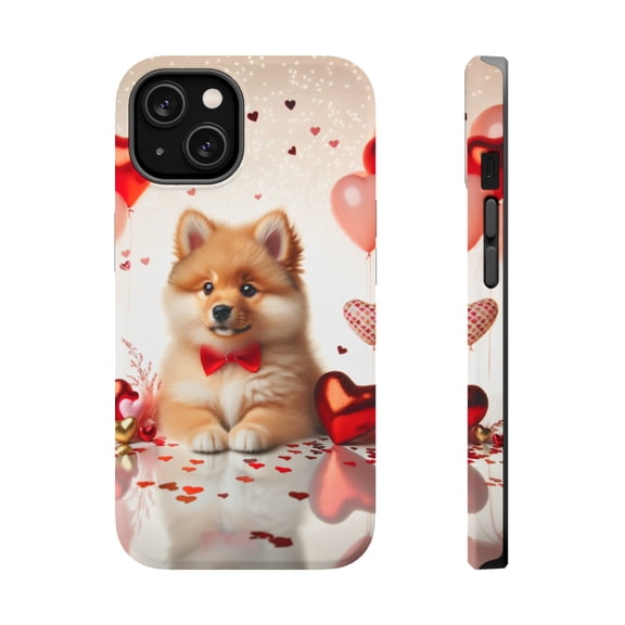 DistinctInk Tough Case for Apple iPhone 14 (6.1" Screen), Compatible with MagSafe Charging - Valentine's Day Finnish Spitz Puppy