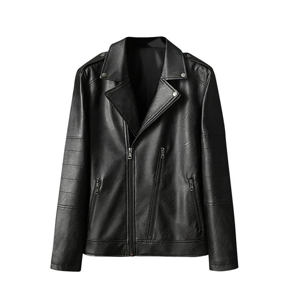 Maoxin Mens Jacket Men's New Thin Leather Coat Youth Motorcycle Jacket Plus Size Leather Jackets for Men Black 2XL