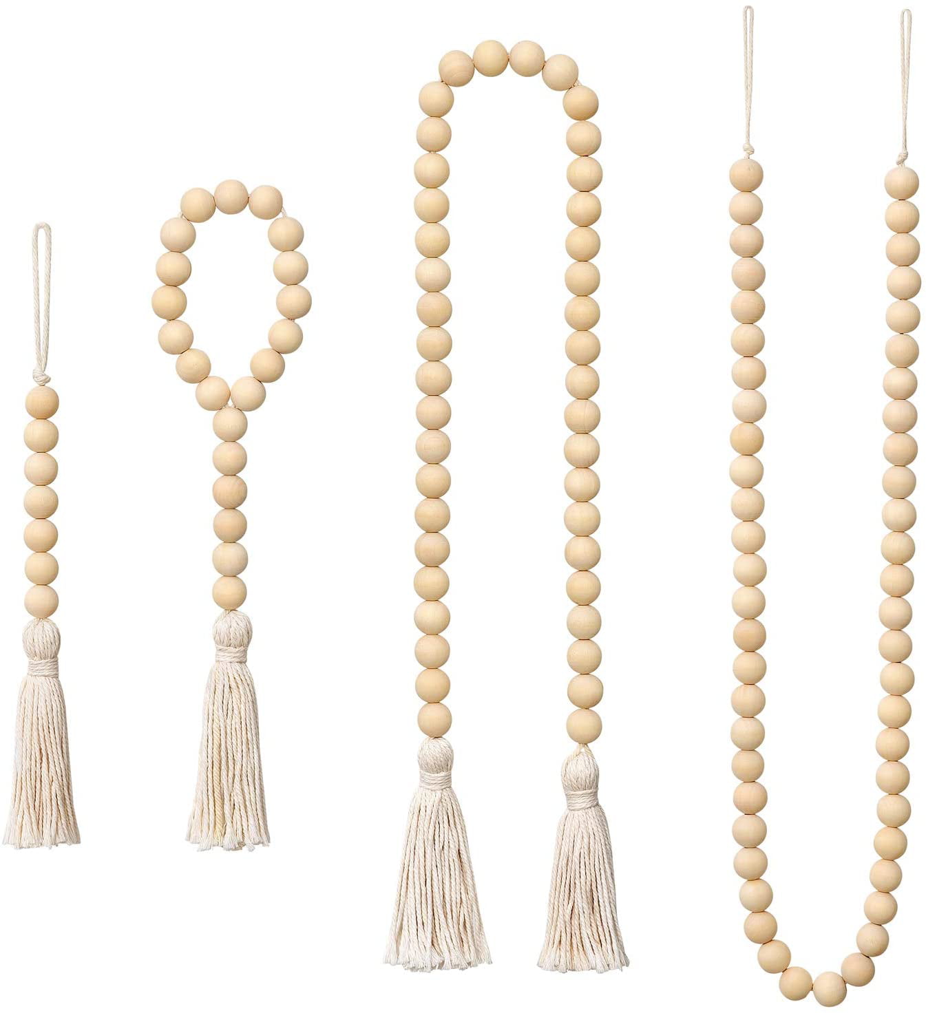 Wooden Beads String Garland with Tassels for Wedding Party Holiday Decoration 