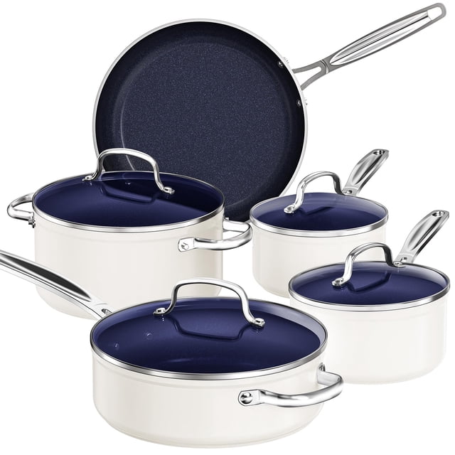 Nuwave Juego de utensilios de cocina de 9 piezas con revestimiento antiadherente de cerámica azul Duralon saludable, resistente a los arañazos con infusión de diamante, sin PFAS, apto para horno, list