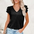 thumbnail image 2 of Timegard Tops for Women V Neck Ruffle Cap Sleeve Comfy Fitting Solid Color Tops Casual Summer Fashion, 2 of 7