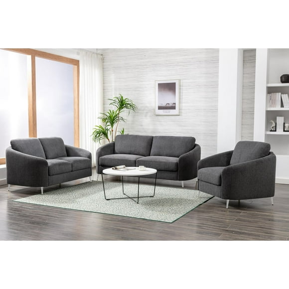 K-Living Grey Linen Fabric Chair with Stainless Steel Chrome Legs