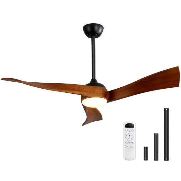 Sofucor 52 Inch Ceiling Fan with Light and Remote, Modern 3 Solid Wood Blades Ceiling Fan, 6 Speeds 5500CFM, Dimmable 3-Color LED with Memory, Timer & Quiet & Reversible DC Motor, ETL, Walnut Wood