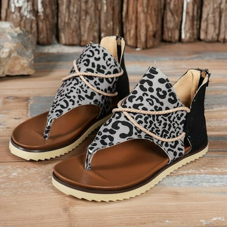 

2024 Women s Sunflower Printed Flat Sandals Open Toe Back Zipper Thong Canvas Shoes Casual Anti-skid Sandals-638