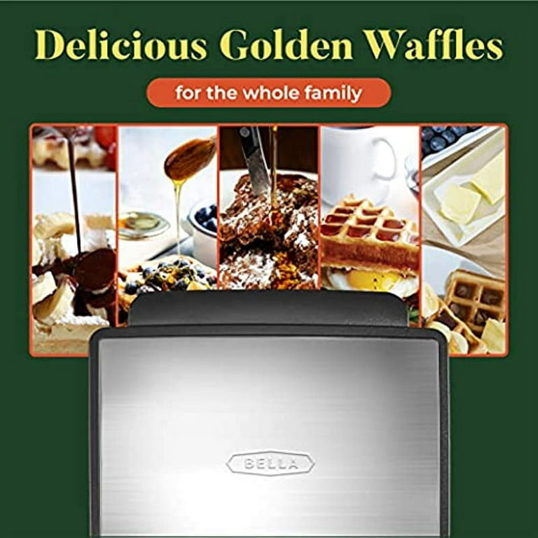 Bella 4 Slice Non-Stick Belgian Waffle Maker, Fluffy Restaurant-Style Waffles in Under 6 Minutes, Quickly Makes 4 Large 4