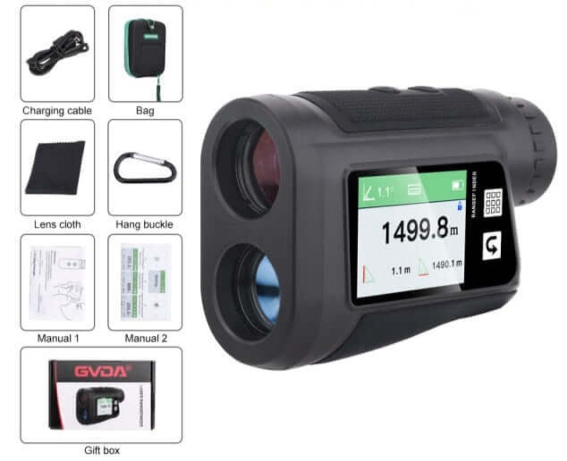 GVDA Telescope Laser Rangefinder Rechargeable LCD Laser Distance Meter 1500M 1000M 800M 600M Range Finder for Golf Hunting Sport