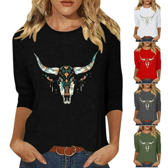 Perfectbot Shirts for Women Trendy Summer Casual Tunic Tops Loose Fit Vintage Cowgirl Shirts Western Graphic Tees
