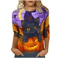 thumbnail image 2 of CLOISE Halloween Tops for Women Trendy Halloween Pumpkin Printed Shirts 3/4 Sleeve Scoop Neck Blouses Basic Loose Comfy Tees Boo Festival Clothes Gift, 2 of 5