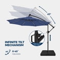 thumbnail image 6 of Patbrela 10ft Offset Patio Umbrella with Base, Cantilever Hanging Outdoor Umbrella with Solar Light Strips, Tilt Adjustment, Market Umbrella for Yard, Garden, Beach, Pool & Deck, Navy, 6 of 10