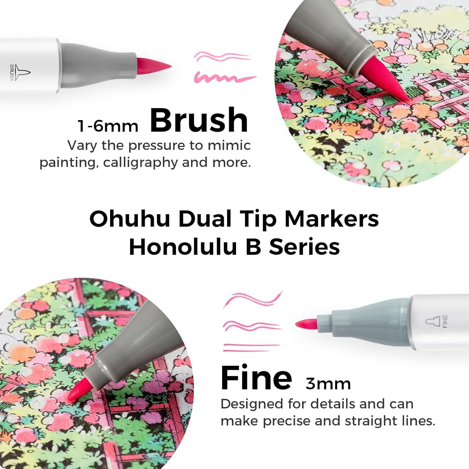 Ohuhu 48 Pastel Alcohol Markers with 1 Blender and Case, Brush & Fine Dual Tips for Illustration-Sweetness