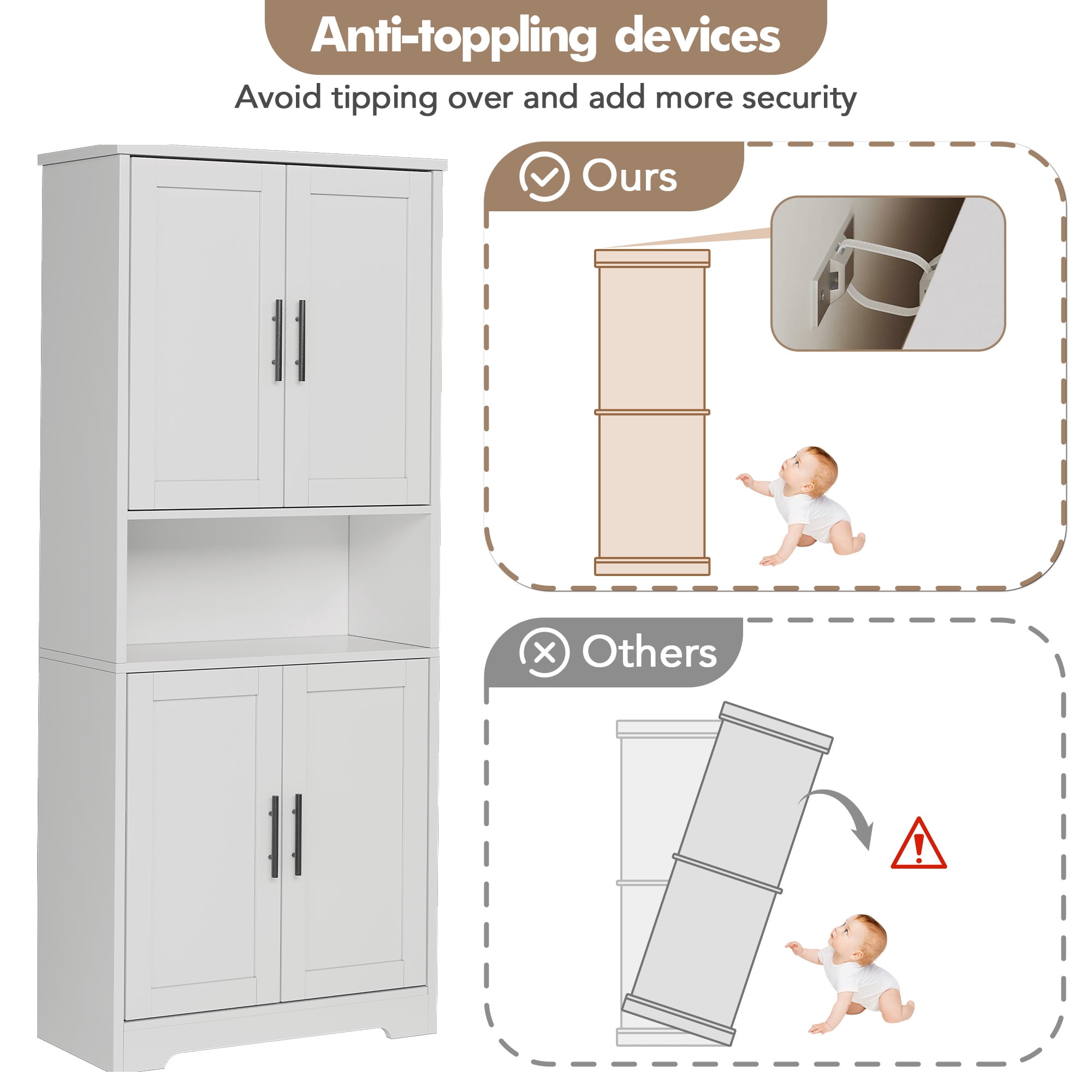 70 Inch Tall Kitchen Pantry Cabinet, Freestanding Storage Cabinet Pantry Cabinet,70" Tall Kitchen Pantry Cabinet with Doors and Adjustable Shelves, Freestanding Cupboard, Tall Storage Cabinet