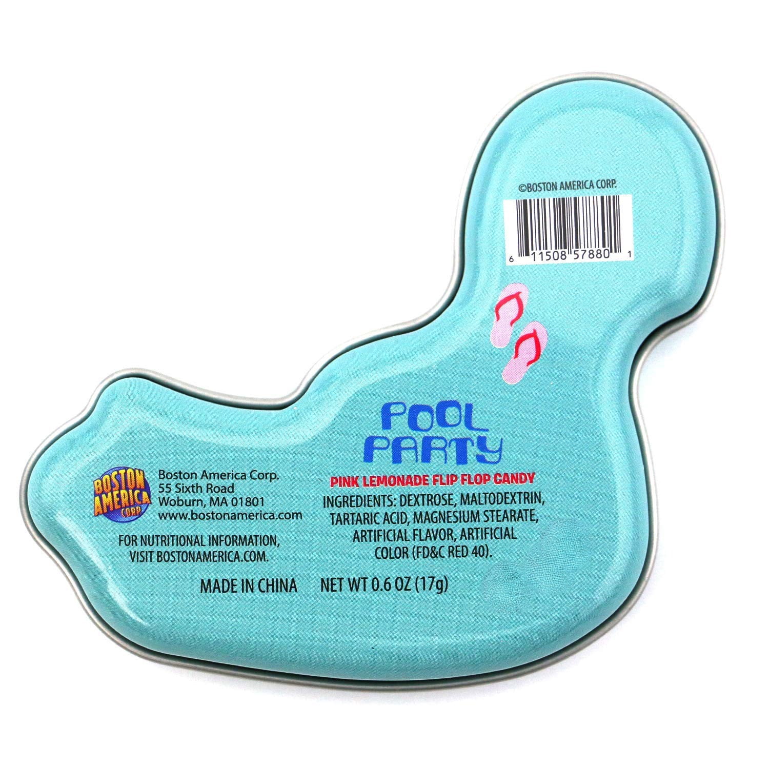Boston America Flamingo Hard Candy Flip Flop Shaped Tin Strawberry Flavor Pink 12 Count 6 Oz