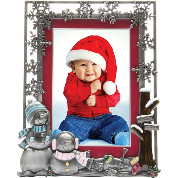 Neil Enterprises Inc. Pewter Winter Snowman Christmas Décor 4x6 or 5x7 Tabletop Picture Frame
