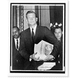 thumbnail image 2 of Historic Framed Print, Mayor Lindsay carries in his budget.World Telegram & Sun photo by O. Fernandez., 17-7/8" x 21-7/8", 2 of 9