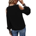 thumbnail image 3 of Leopard Long Sleeve Tee V Neck Long Sleeve Cold Shoulder Button Down Closure Blouse for Woman, 3 of 5