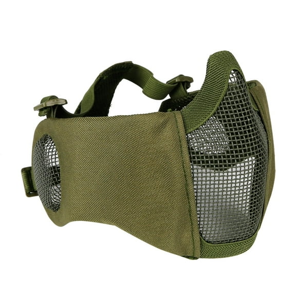 TELOLY Tactical Airsoft and Paintball CS Foldable Half Low-carbon Steel Mesh Military Style Comfortable Adjustable Protective Mask (Green)