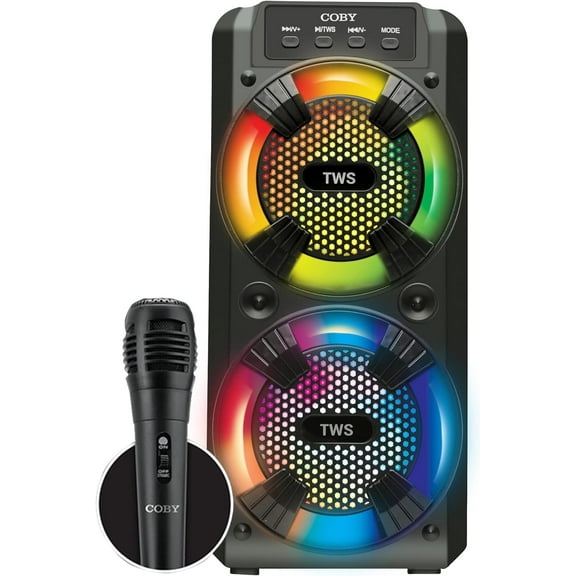 COBY True Wireless Bluetooth Speaker with Karaoke Microphone and LED Lights