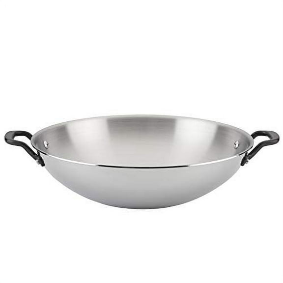KitchenAid 5-Ply Clad 15 Inch Stainless Steel Induction Wok, Dishwasher Safe, Metal Utensil, Broiler and Oven Safe to 500°F, Polished Stainless Steel