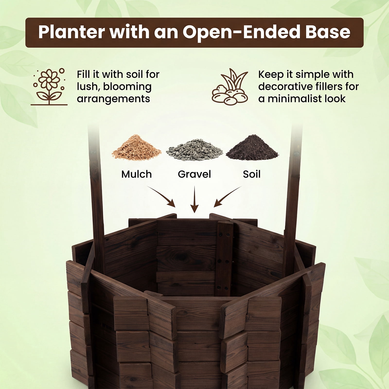 Costway Outdoor Wooden Wishing Well Bucket Flower Plants Planter Patio Garden Home Decor