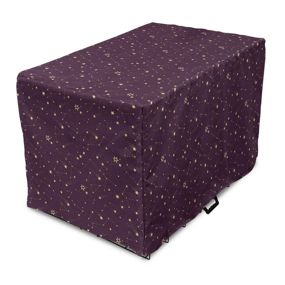 Universe Dog Crate Cover, Repeating Pattern of Constellations Starry Sky Mysterious Cosmos Stars, Easy to Use Pet Kennel Cover Small Dogs Puppies Kittens, 7 Sizes, Plum and Pastel Brown, by Ambesonne