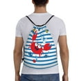 thumbnail image 2 of Kdxio Red Funny Crab on Blue Stripe Print Drawstring Backpack Bag,Waterproof Draw String Back Sack, Gym Drawstring Bags Swim Bag For Unisex, 2 of 9
