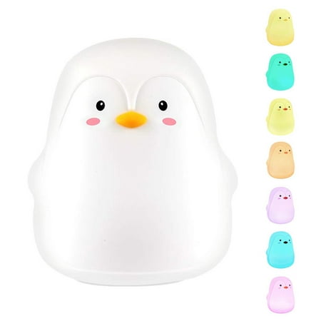 

JUNWELL Children s night light cute birthday gift room decoration bedroom decoration suitable for toddlers girls and children LED 7 color-changing animal portable soft silicone lamp--(Penguin)
