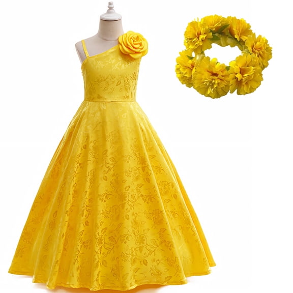 Girls Easter Dress Yellow Princess Gown with Hairband Rabbit Role Play Costume for Halloween Christmas