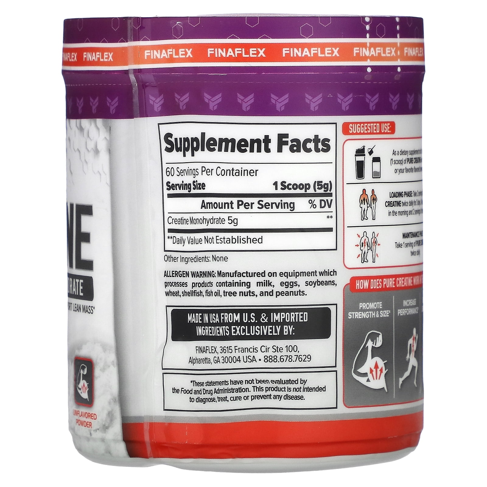 Finaflex Pure CREATINE Powder Micronized Monohydrate 300g, 60 Servings Unflavor