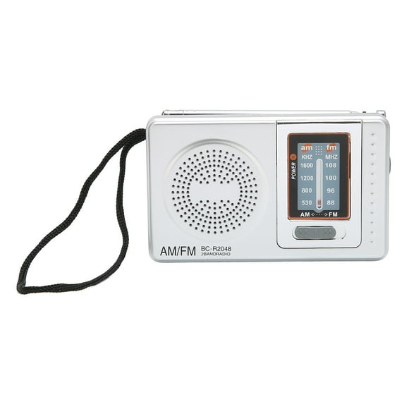 AM FM Radio Silver Gray Pocket Size AM FM Compact Simple Design AA Battery Powered Pocket Radio for Parents Grandparents