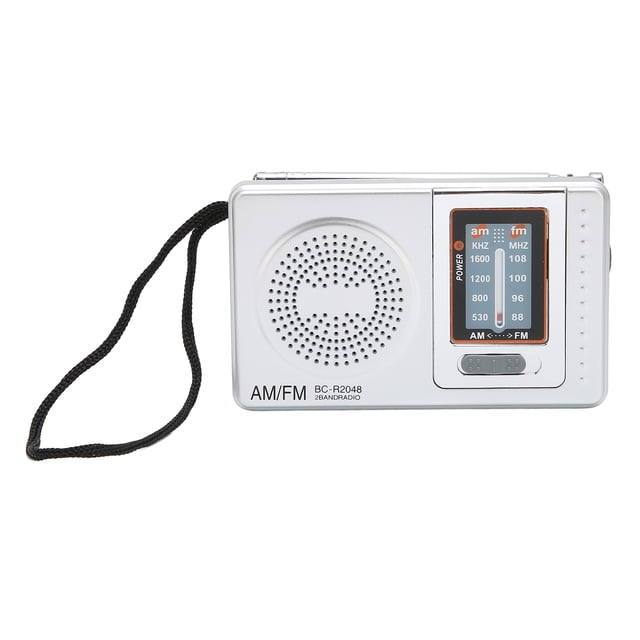 AM FM Radio Silver Gray Pocket Size AM FM Compact Simple Design AA Battery Powered Pocket Radio for Parents Grandparents