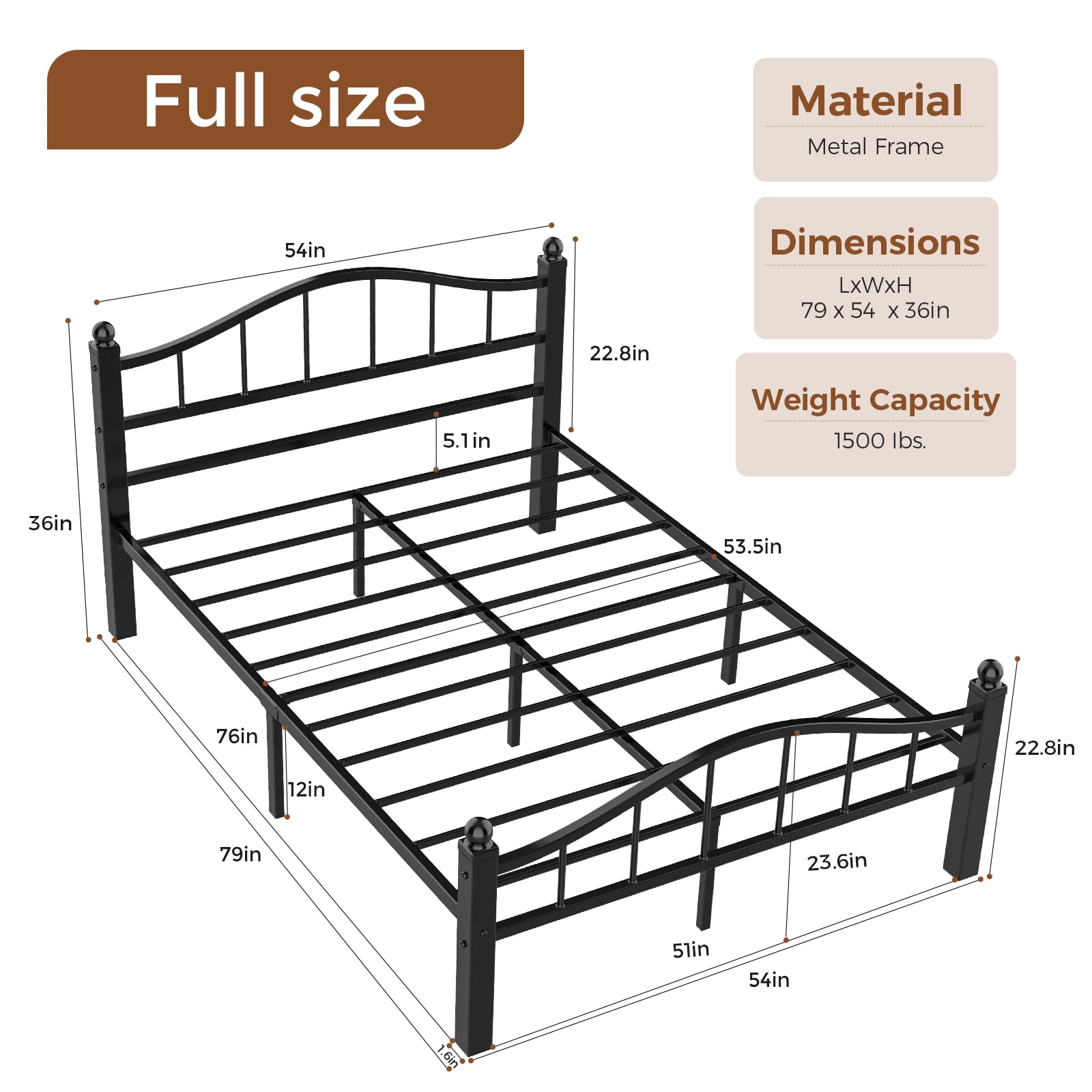Metal Full Size Bed Frame, Noise-Free Design & Underbed Storage Heavy Duty Bed Frames with Headboard No Box Spring Needed/Tool-Free Assembly