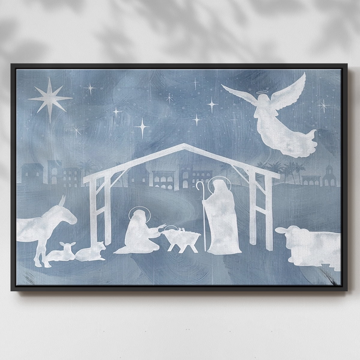 Star of Bethlehem Collection A - Framed Gallery Wrapped Holiday Canvas - 25 x 37 - Black Frame