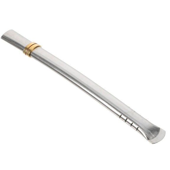 HOOWIFFY Reusable Stainless Steel Flat Straw with Integrated Filter for Tea, Coffee, and Cold Drinks - 1 Set Drink Accessory