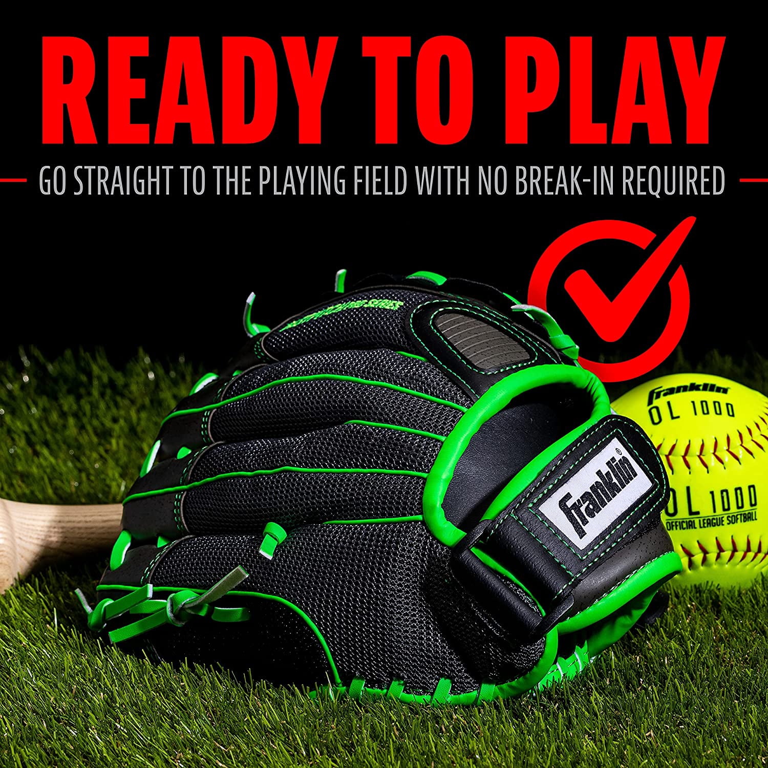 Franklin Sports Fastpitch Pro Softball Glove, 11 in, Lime Green, Right Hand Throw