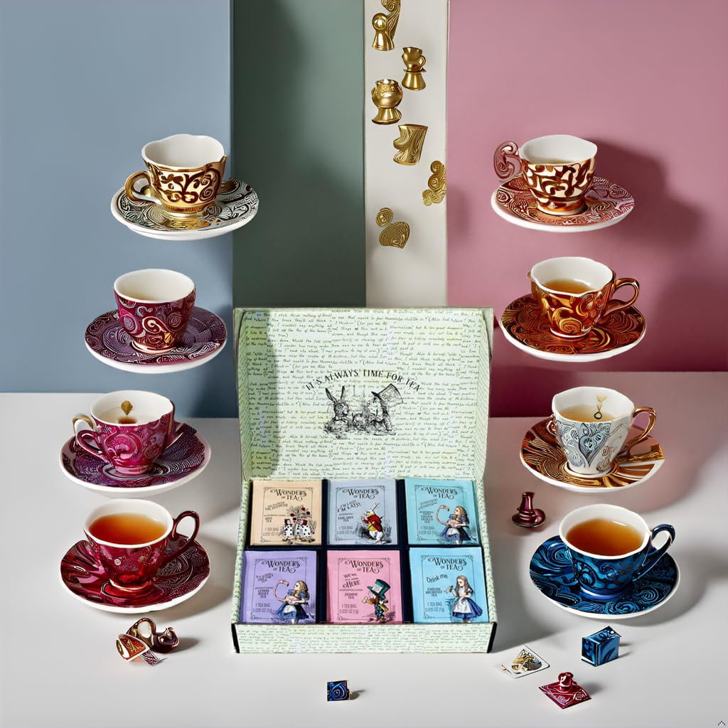 Thoughtfully Alice's Adventures, Wonder of Tea Assortment Gift Set, Includes Book Quotes and Illustrations and 90 Tea Bags in 6 Flavors