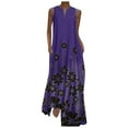 thumbnail image 3 of NECHOLOGY Midi Dress Summer Women's Plus Size Sleeveless Fashion Print Long Dress Casual V Neck Women's Dress Boho Beach Womens Sundress with Pockets Blue S, 3 of 5