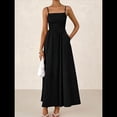 thumbnail image 4 of Vestidos Largos de Verano para Mujer, Vestido Informal con Tirantes Finos, Fruncido, Corte A, y Fluido. Negro XXL, 4 of 7