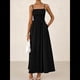 thumbnail image 4 of Vestidos Largos de Verano para Mujer, Vestido Informal con Tirantes Finos, Fruncido, Corte A, y Fluido. Negro S, 4 of 7
