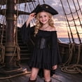 thumbnail image 2 of LUOGENLI Girls Fashion Girls Pirate Dress off Shoulder Bell Sleeve High Low Ruffle Hat Halloween Cosplay Black 4-5 Years, 2 of 9