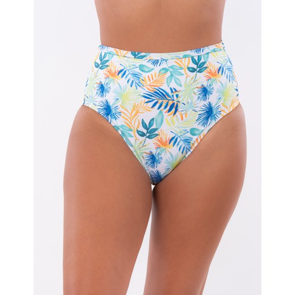 BOTTOM ALTO TRAJE DE BAÑO AZUL TURQUESA SW DAMA HOJAS XL