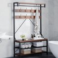thumbnail image 6 of Studyset Industrial Hall Tree,Entryway Bench with Coat Rack freestanding,Wood Look Accent Large Shoe Rack Bench with Storage Shelf Hanging Bar,8 Hooks Rustic Brown 39.9"x15.7"x72", 6 of 7