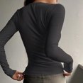 thumbnail image 5 of Camiseta Camisa básica de medio botón, Top estilo Sexy para mujer, Top informal con cuello en V, ropa de calle Cgtredaw Negro T M para Mujer, 5 of 5
