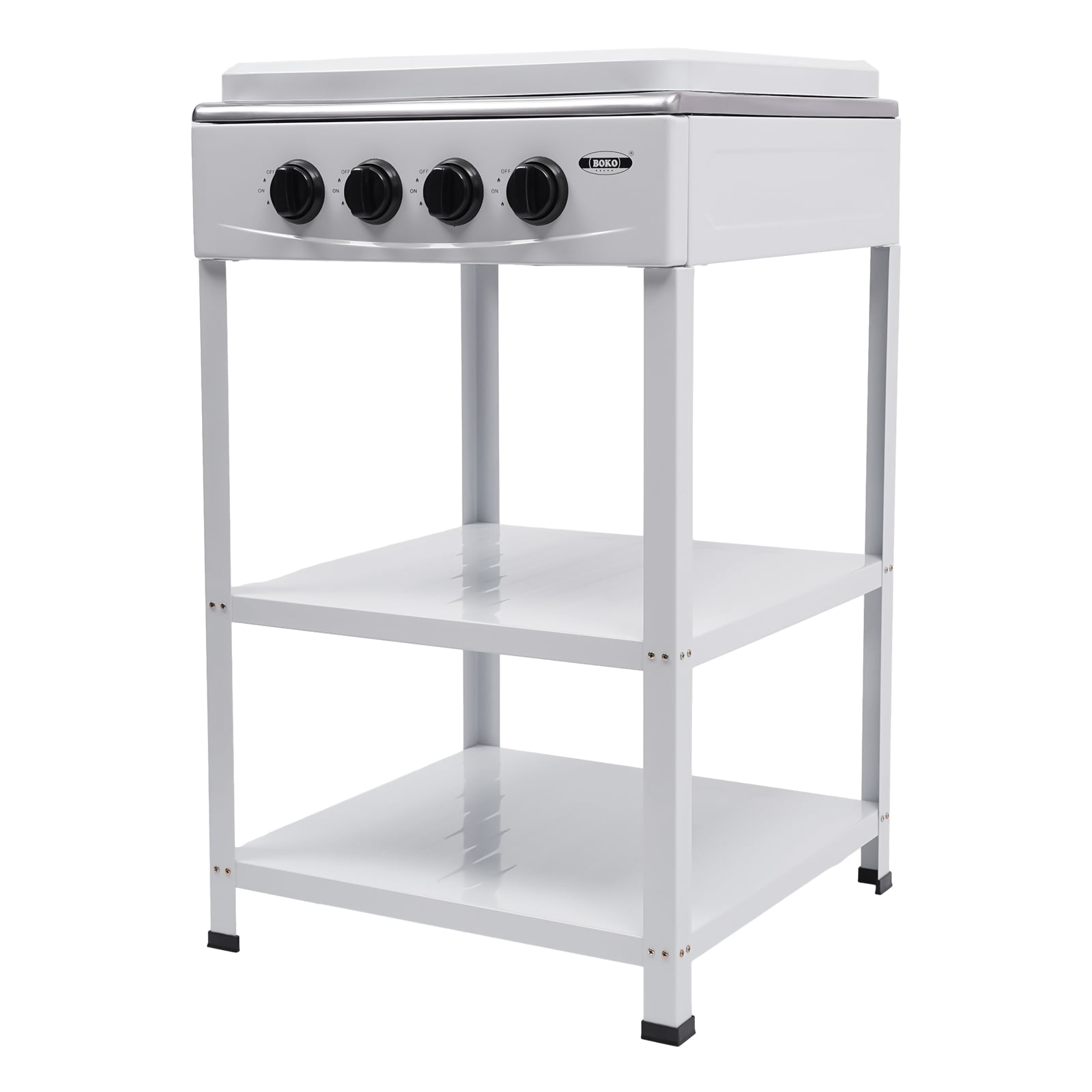 ToppiJoy 4 Burner Portable Gas Stove Outdoor Stove with Support Leg Stand and Wind Blocking Cover Stainless Steel Propane Camping Stove (White)