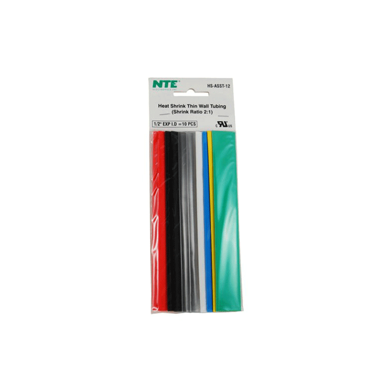 10 Pieces 6 Length Assorted Colors 3/32 Dia NTE Electronics HS-ASST-11 Thin Wall Heat Shrink Tubing Kit 