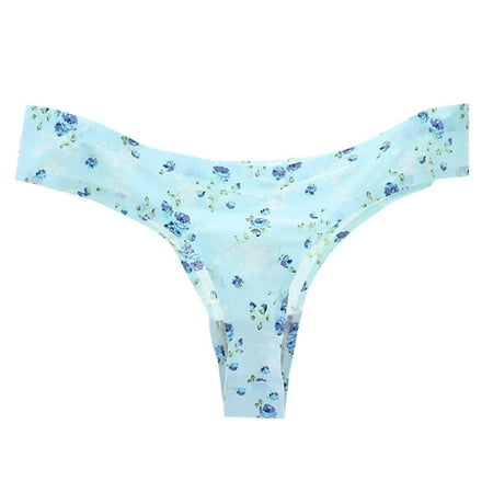 

Womens Underwear Briefs Printed Seamless Adhesive Low Waist Ice Silk Thong Panties